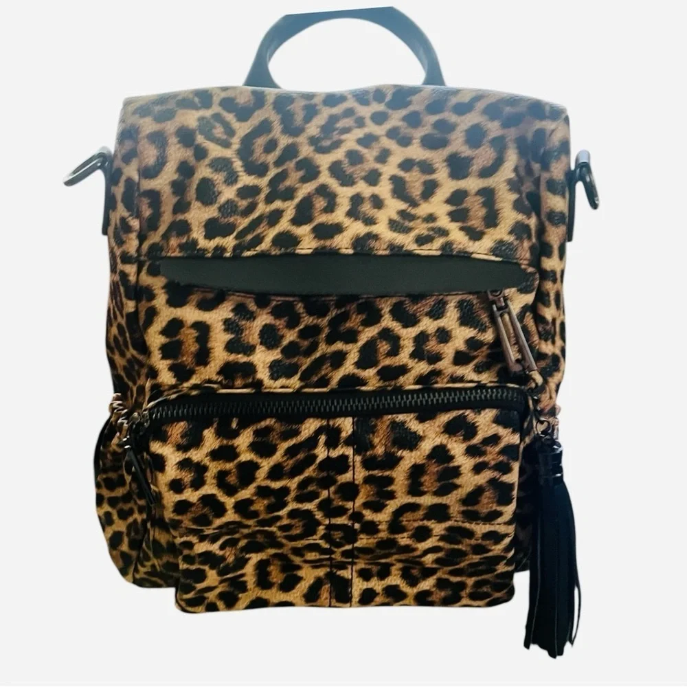 NWNT leopard print book bag backpack school bag side pockets zipper